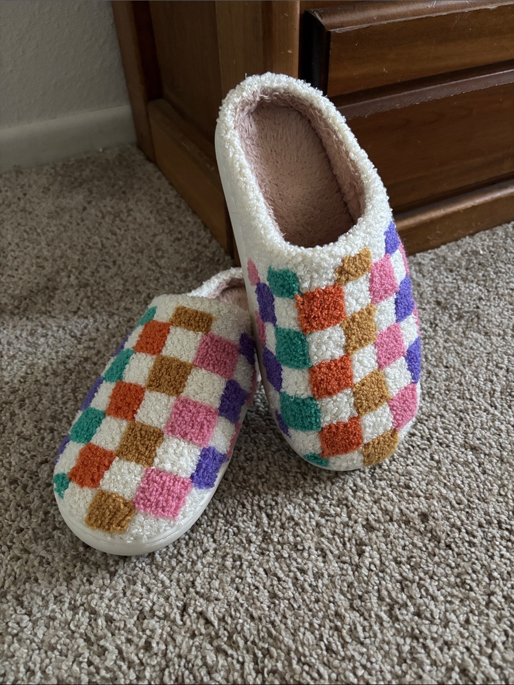 Bedroom Slippers cozy cute from hallmark checkerboard pattern multicolor